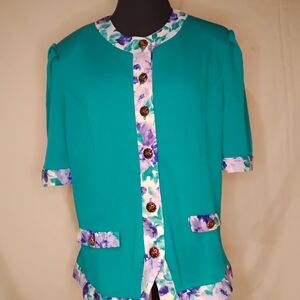 Floral Trim Teal Blazer